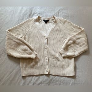 Cream Textured Knit Cardigan Sweater